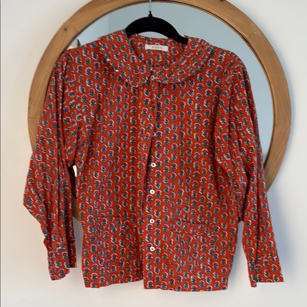Doen Red Buttoned Blouse with Peter Pan Collar